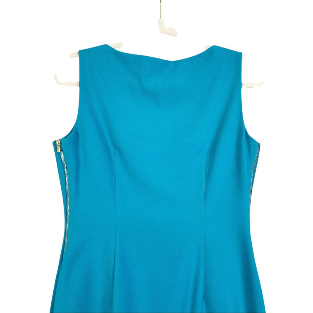 Calvin Klein Womens Teal Sleeveless Sheath Dress w Gold Side Zip Accents Size 6 - Picture 4 of 13
